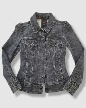 Vintage Y2K Parasuco denim jacket dark blue puff shoulders | XS‑S